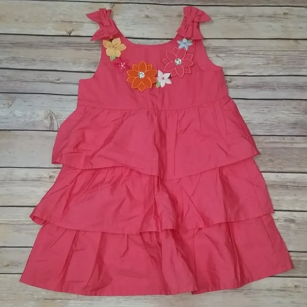 Gymboree Aloha Sunshine Tiered Ruffle Embroidered Floral Gem Bow Dress Size 4T